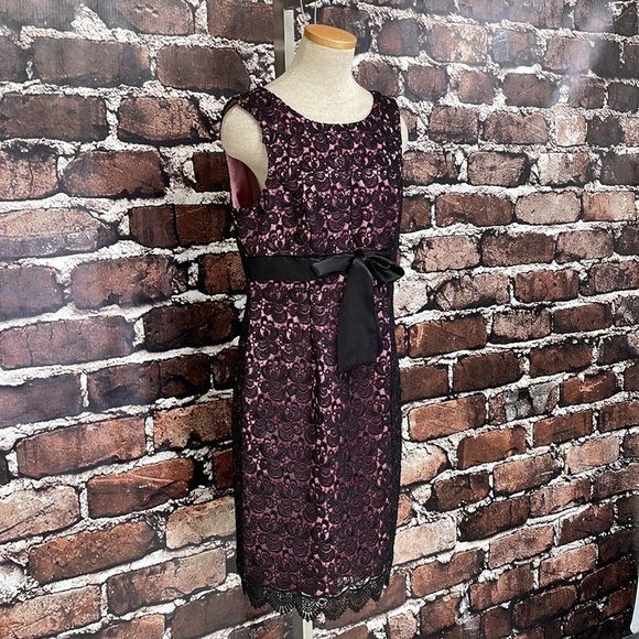 JS Collections Dress Cocktail Party Pink Black Lace Bow Size 12 - Picture 5 of 12